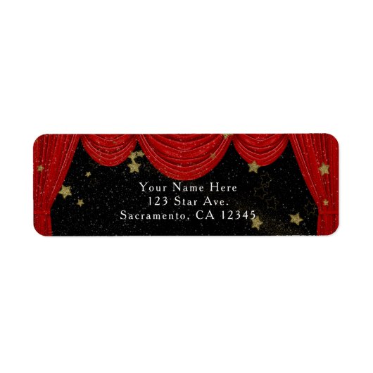 Rode HOLLYWOOD Gordijnen & Gouden Feestuitnodiging Etiket (Voorkant)