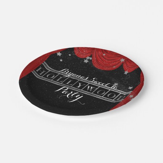 Rode HOLLYWOOD Gordijnen & Zilveren Partij Custom Papieren Bordje (Gekanteld)