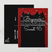 Rode Hollywoodgordijnen & Zilveren Ster Bewaar de  Aankondigingskaart (Voorkant / Achterkant)