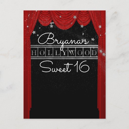 Rode Hollywoodgordijnen & Zilveren Ster Bewaar de  Aankondigingskaart (Voorkant)