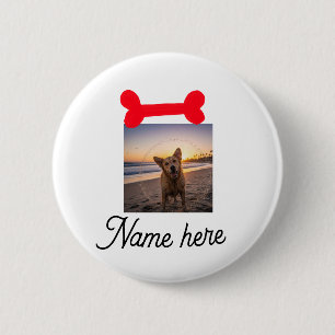 Rode hond bot foto huisdier hond kat naam eenvoudi ronde button 5,7 cm