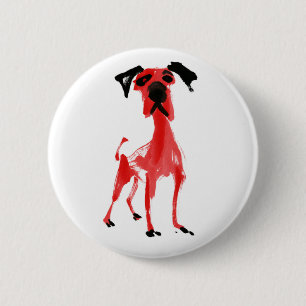 Rode Hond Expressieve Rode & Zwarte Kunst Knop Ronde Button 5,7 Cm