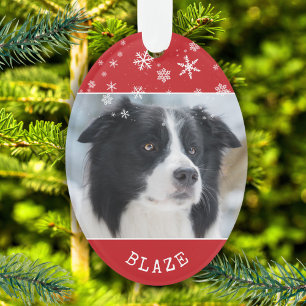Rode Hond Foto en Naam Sneeuwvlok Patroon Ornament