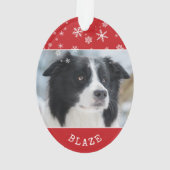 Rode hond Foto en naam Snowflake Patroon Ornament (achterkant)