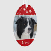 Rode hond Foto en naam Snowflake Patroon Ornament (voorkant)