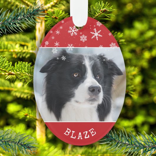 Rode hond Foto en naam Snowflake Patroon Ornament