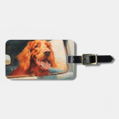 Rode Hond In Klassieke Vrachtwagen Window Art Prin Bagagelabel (Voorkant horizontaal)