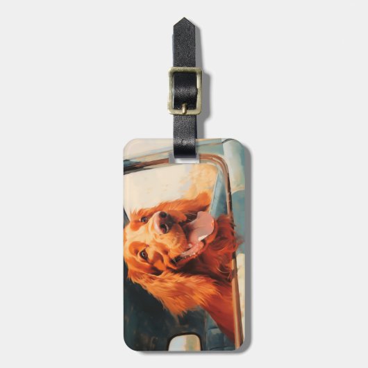 Rode Hond In Klassieke Vrachtwagen Window Art Prin Bagagelabel (Voorkant verticaal)