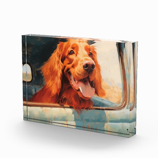 Rode Hond In Klassieke Vrachtwagen Window Art Prin Fotoblokken (Rechts)