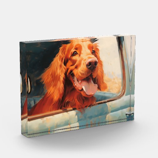 Rode Hond In Klassieke Vrachtwagen Window Art Prin Fotoblokken (Links)