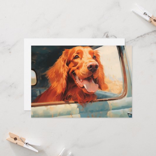 Rode Hond In Klassieke Vrachtwagen Window Art Prin Kaart (Voorkant / Achterkant in situ)