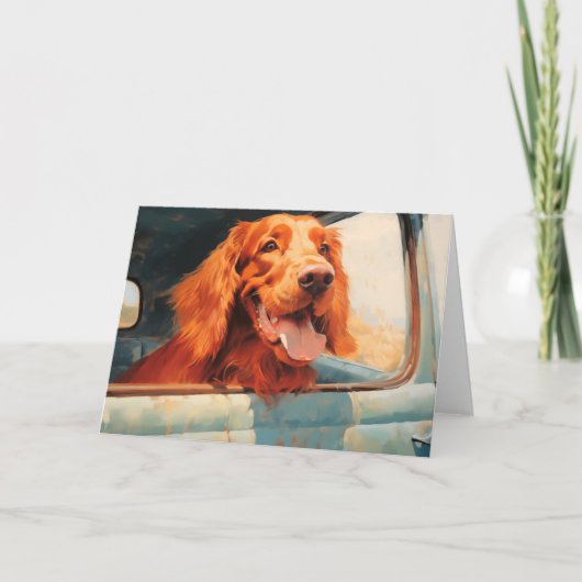 Rode Hond In Klassieke Vrachtwagen Window Art Prin Kaart (Voorkant)