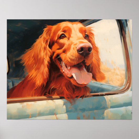 Rode Hond In Klassieke Vrachtwagen Window Art Prin Poster (Voorkant)