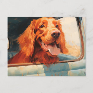 Rode hond in klassieke vrachtwagenraam Kunstprint Briefkaart