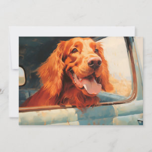 Rode hond in klassieke vrachtwagenraam Kunstprint Kaart