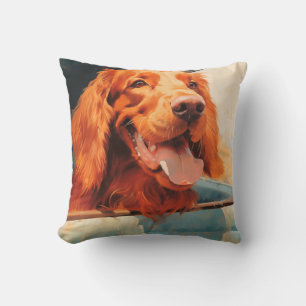 Rode hond in klassieke vrachtwagenraam Kunstprint Kussen