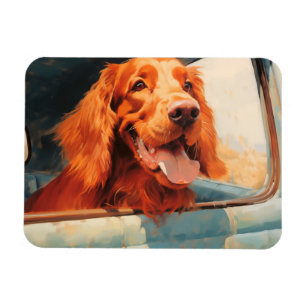 Rode hond in klassieke vrachtwagenraam kunstprint magneet