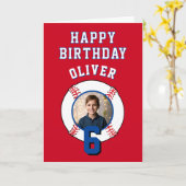 Rode Honkbal Kinderen Verjaardagsfoto Kaart (Gele Bloem)