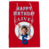 Rode Honkbal Kinderen Verjaardagsfoto Medium Cadeauzakje (Voorkant)