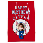 Rode Honkbal Kinderen Verjaardagsfoto Medium Cadeauzakje (Achterkant)