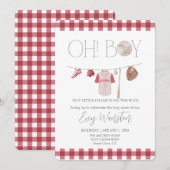 Rode honkbal Oh, jongen baby shower uitnodiging (Voorkant / Achterkant)