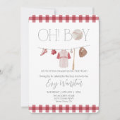 Rode honkbal Oh, jongen baby shower uitnodiging (Voorkant)