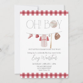 Rode honkbal Oh, jongen baby shower uitnodiging