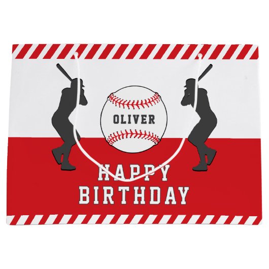 Rode honkbal speler naam verjaardag groot cadeauzakje (Voorkant)