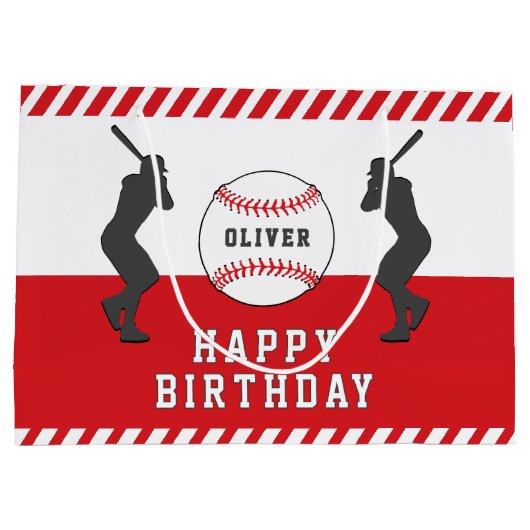 Rode honkbal speler naam verjaardag groot cadeauzakje (Achterkant)