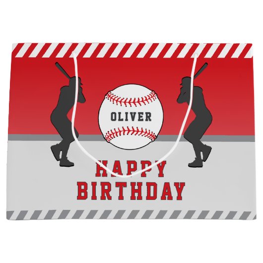 Rode honkbal speler naam verjaardag groot cadeauzakje (Voorkant)