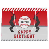 Rode honkbal speler naam verjaardag groot cadeauzakje (Achterkant)
