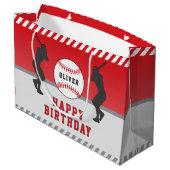 Rode honkbal speler naam verjaardag groot cadeauzakje (Achterkant Gekanteld)