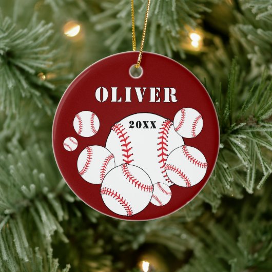 Rode Honkbal Sport Kinder Keepsake Kerst Keramisch Ornament (Boom)