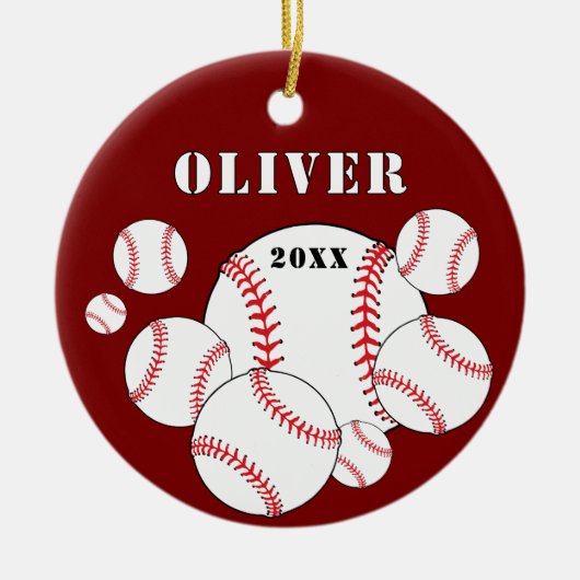 Rode Honkbal Sport Kinder Keepsake Kerst Keramisch Ornament (Voorkant)