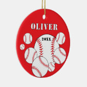 Rode Honkbal Sport Kinder Keepsake Kerst Keramisch Ornament (Rechts)