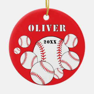 Rode Honkbal Sport Kinder Keepsake Kerst Keramisch Ornament