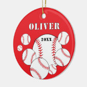 Rode Honkbal Sport Kinder Keepsake Kerst Keramisch Ornament (Links)