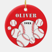 Rode Honkbal Sport Kinder Keepsake Kerst Keramisch Ornament (Achterkant)