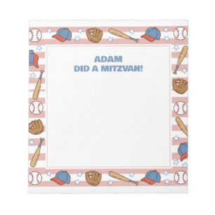 Rode honkbal sport thema gepersonaliseerde mitswa notitieblok