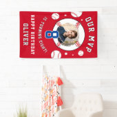 Rode honkbal thema kinderverjaardagsfoto spandoek (Insitu)