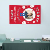 Rode honkbal thema kinderverjaardagsfoto spandoek (Beurs)