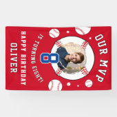 Rode honkbal thema kinderverjaardagsfoto spandoek (Horizontaal)