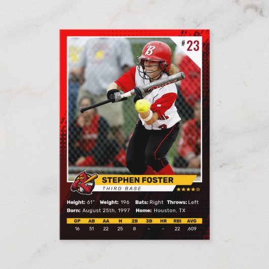 Rode Honkbal Trading Kaart Foto Honkbal Logo Contactkaartje (Voorkant)