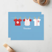 Rode honkbaljongen douche Dank je wel. Notitiekaartje (Voorkant / Achterkant in situ)