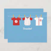 Rode honkbaljongen douche Dank je wel. Notitiekaartje (Voorkant / Achterkant)