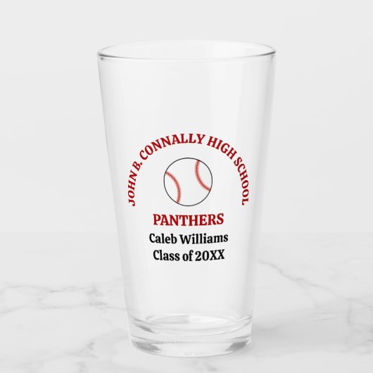 Rode honkbalspeler Gepersonaliseerd team Glas (Voorkant)