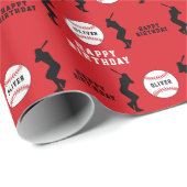 Rode honkbalspeler Kinder naam Verjaardag Cadeaupapier (Rol Hoek)