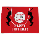Rode honkbalspeler Kinder naam Verjaardag Groot Cadeauzakje (Voorkant)