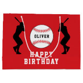 Rode honkbalspeler Kinder naam Verjaardag Groot Cadeauzakje (Achterkant)