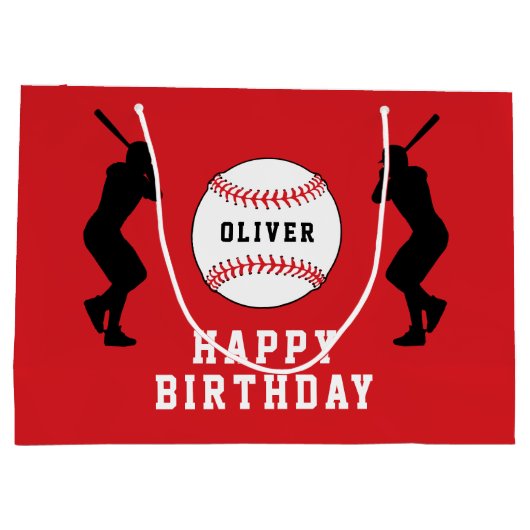 Rode honkbalspeler Kinder naam Verjaardag Groot Cadeauzakje (Achterkant)